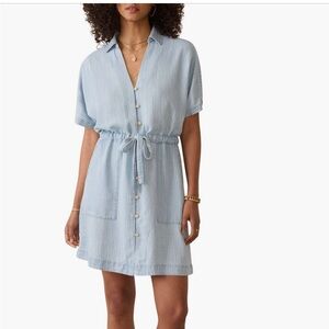 Faherty Oakley Tried & True Light Blue Striped Mini Shirt Dress